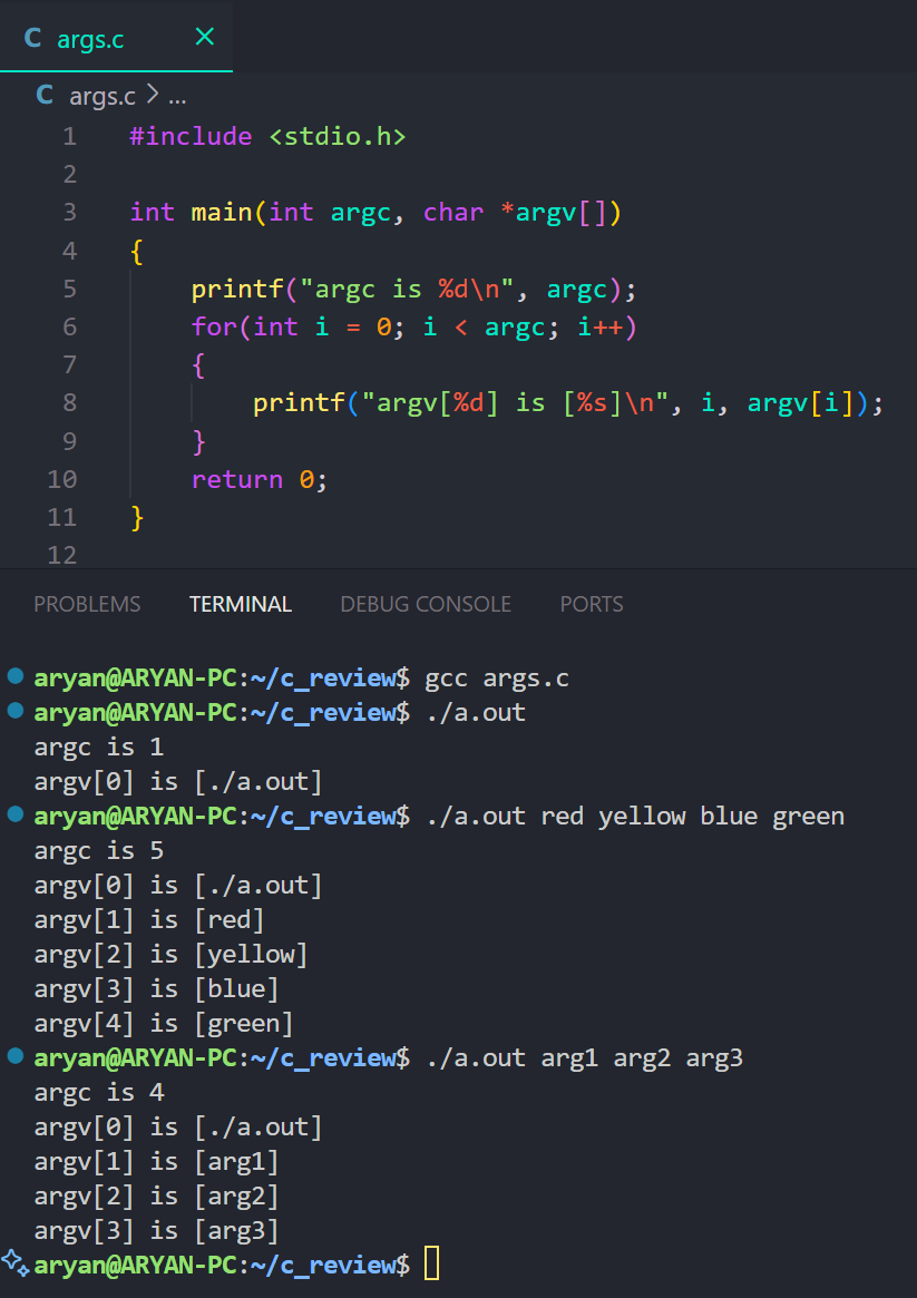 Command Line Arguments in C Demo